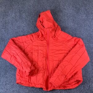 Thread & Supply Puffer Jacket Womens L Red Good Quilted Hooded Raglan Zip J4265